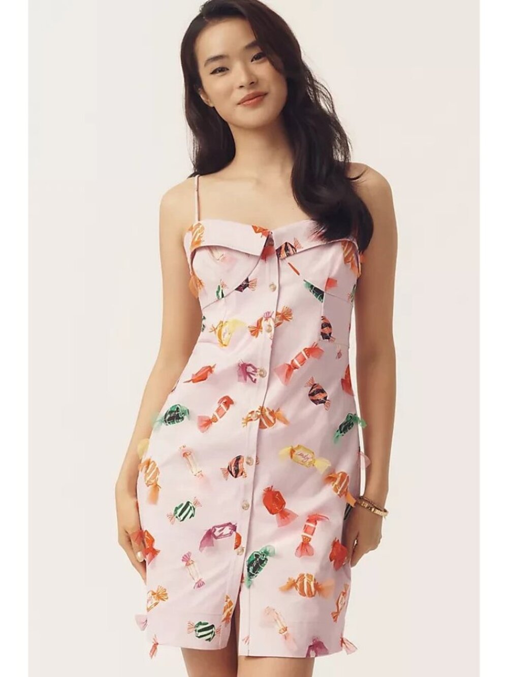 Maeve Candy Printed Button down Mini Dress Pink 6